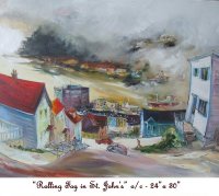 ROLLING FOG IN St John's, Newfoundland, Canada, Oil on Canvas